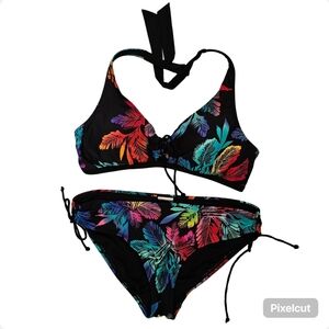 Jag black with orange blue leaves swim bikini set size 10 US